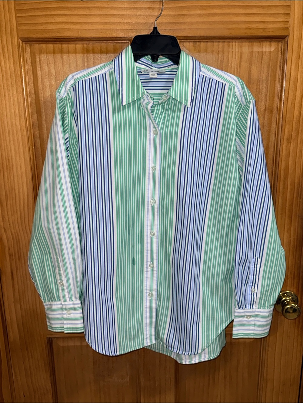 Free Assembly Oversized Striped Button-Down Shirt-Green & Blue-S-EC. - Picture 3 of 13